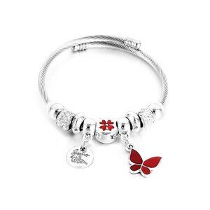 Stainless Steel Red Butterfly Charm Bracelet
